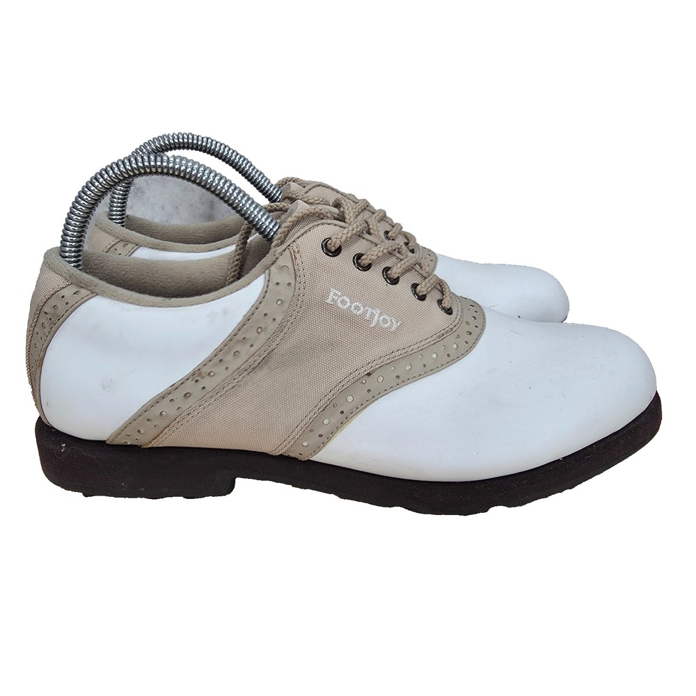 FootJoy GreenJoys Golf Womens 8 M White Beige Leather Saddle Oxford 48746